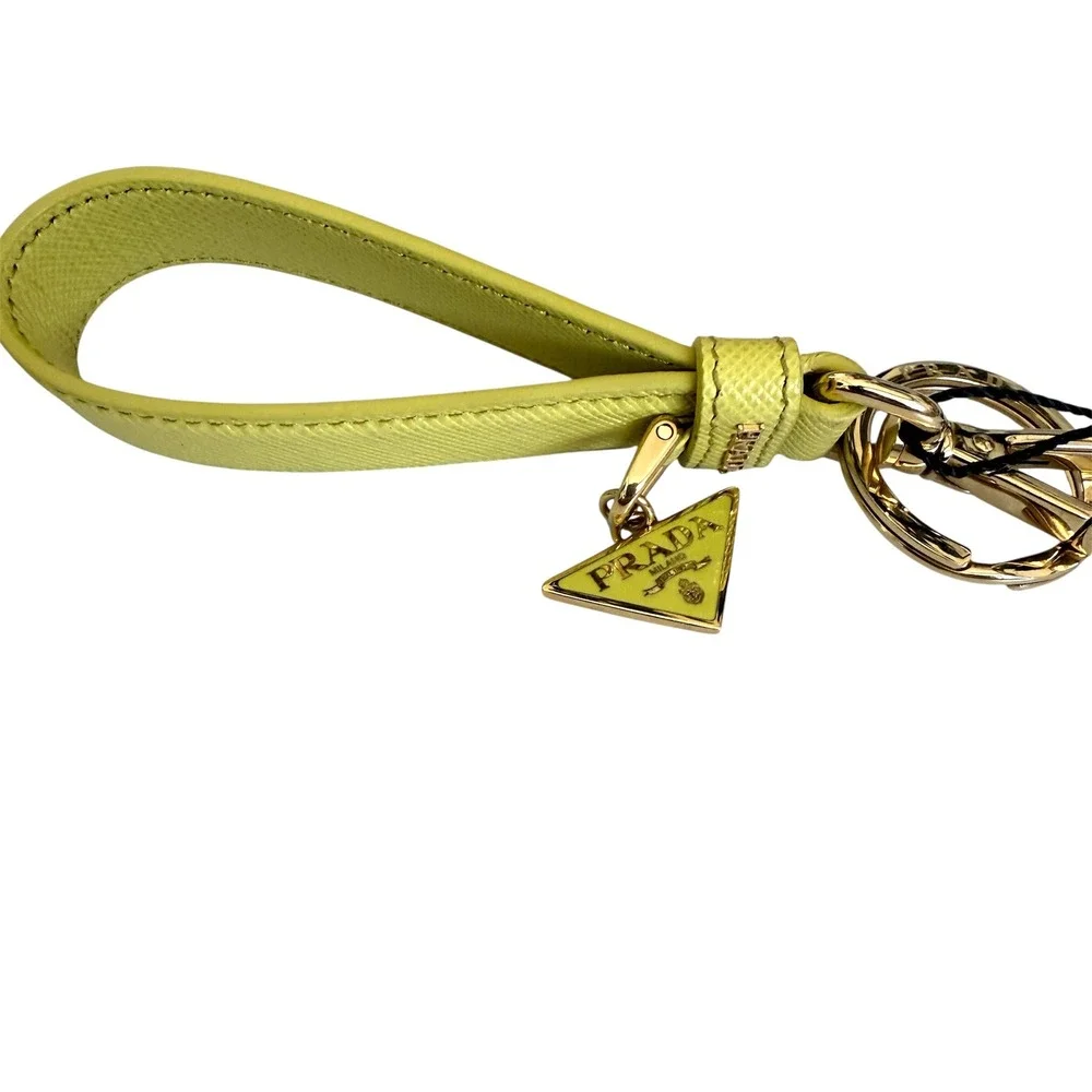 Prada Saffiano Leather Keychain Wristlet Yellow & Gold 1PP142 Made in Italy - Picture 2 of 9